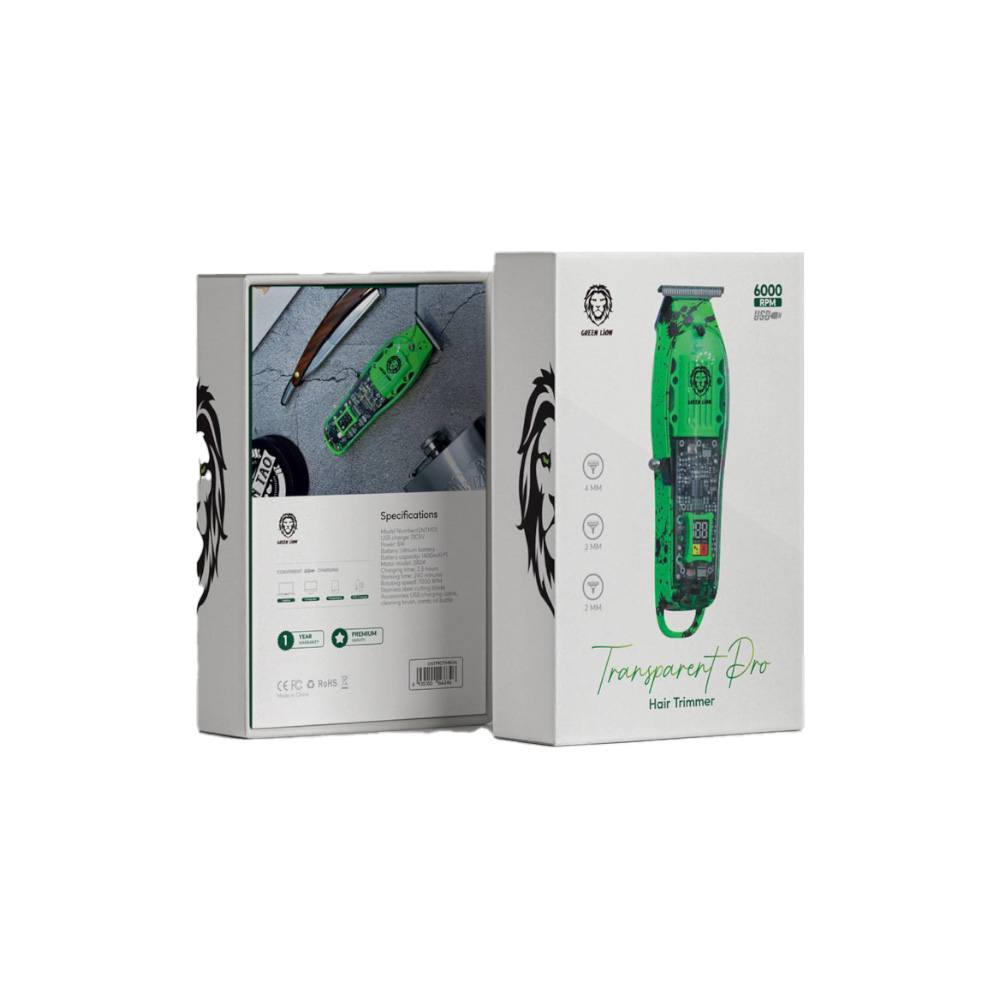 ماشین اصلاح سر گرین لیون مدل Green Lion Transparent Pro Hair Trimmer GNTPROTMRGN